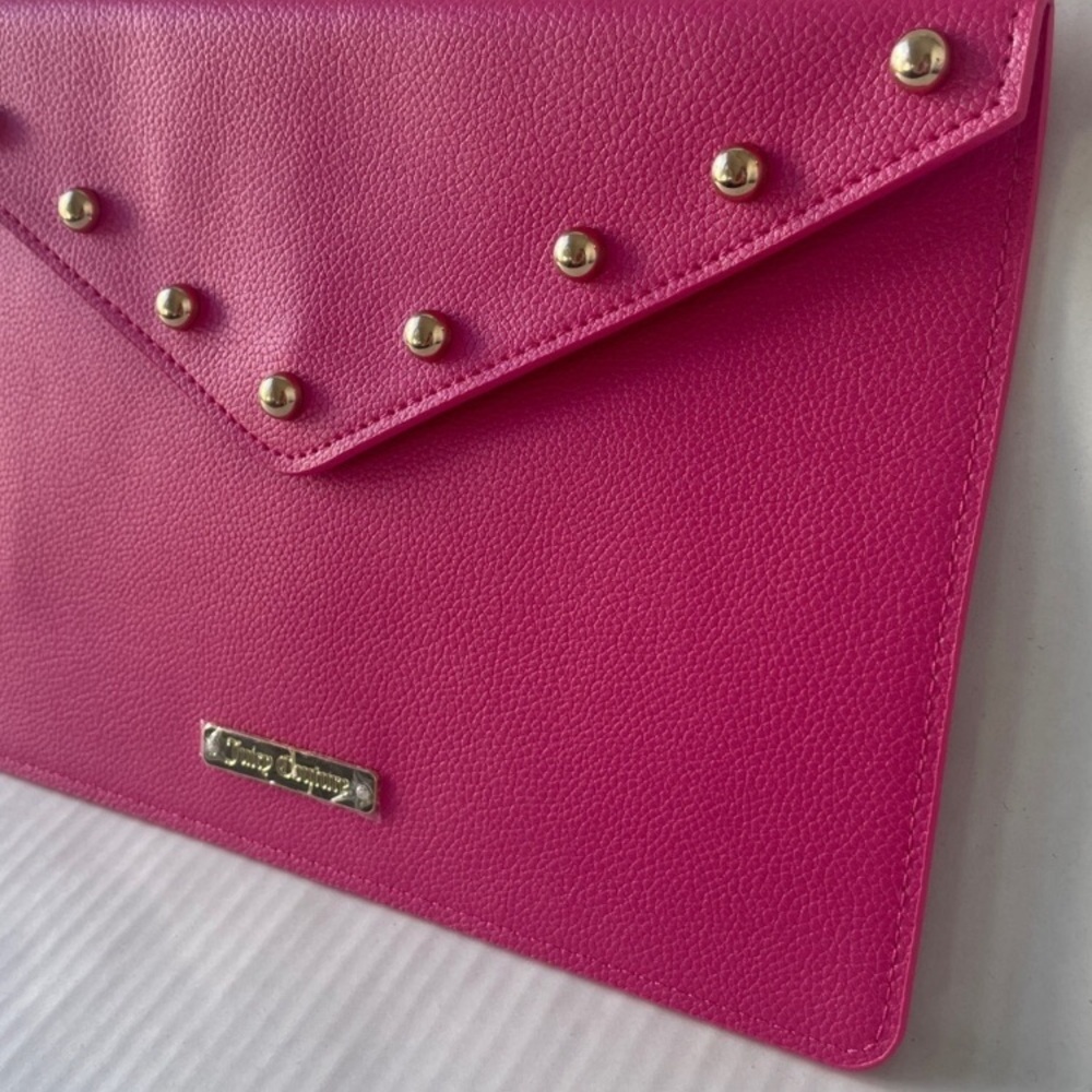 Juicy Couture Fuchsia Studded Envelope Clutch Hot Pink Gold Stud Wallet Purse - Picture 3 of 10